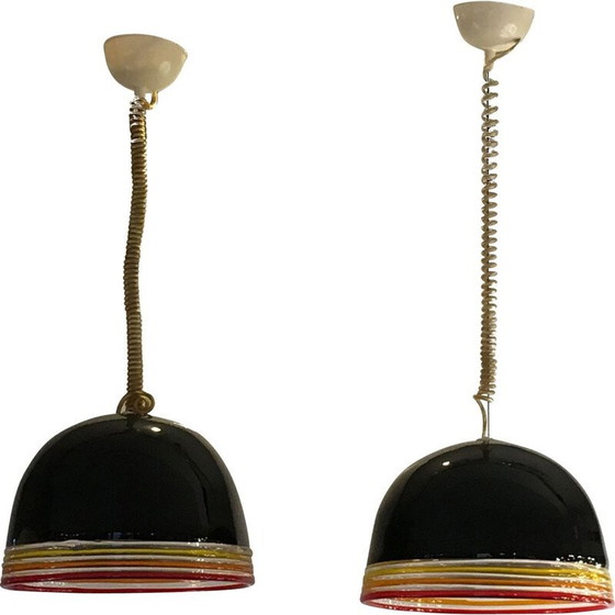 Image 1 of Pair of mid-century murano glass pendant lamps by Roberto Pamio and Renato Toso for Leucos, Italy 1970s