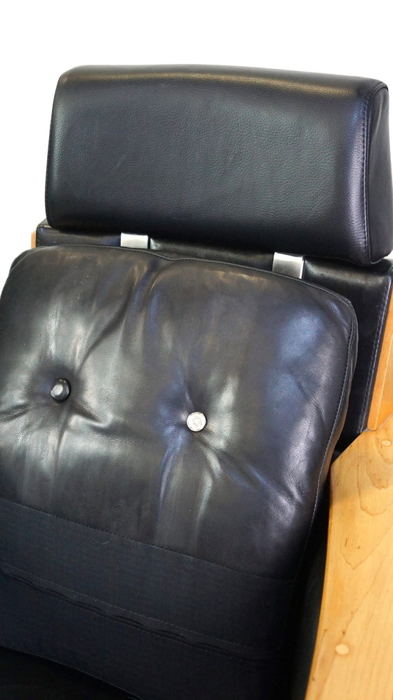 Image 1 of 2 X Black Leather Schuitema Armchairs With Wood Made For The Holland-America