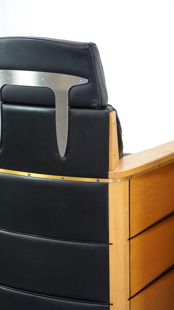 Image 1 of 2 X Black Leather Schuitema Armchairs With Wood Made For The Holland-America