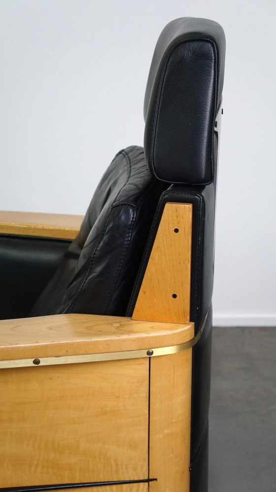 Image 1 of 2 X Black Leather Schuitema Armchairs With Wood Made For The Holland-America