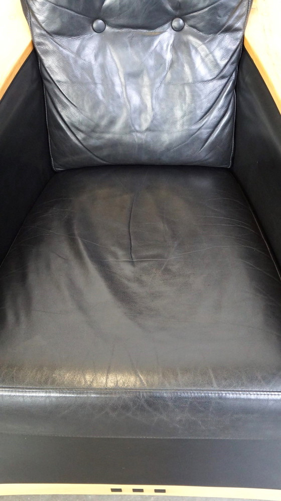 Image 1 of 2 X Black Leather Schuitema Armchairs With Wood Made For The Holland-America