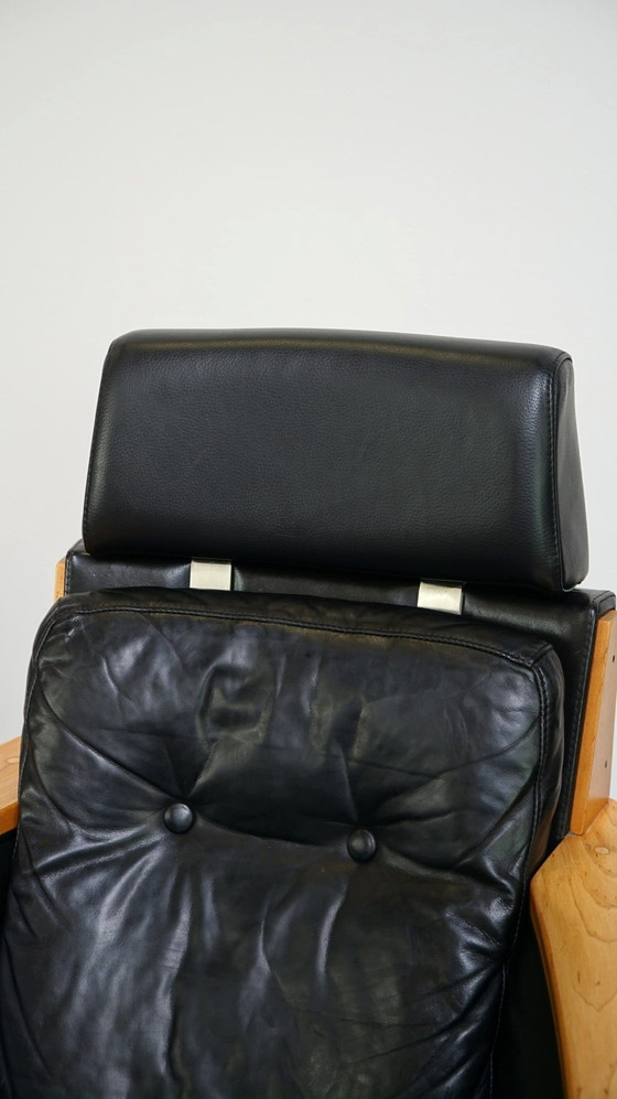 Image 1 of 2 X Black Leather Schuitema Armchairs With Wood Made For The Holland-America