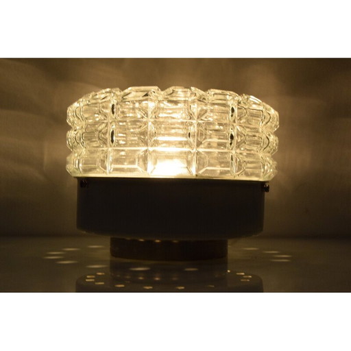 Mid-century glass and metal ceiling lamp, Czechoslovakia 1970s