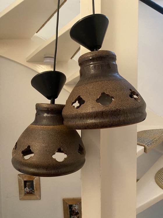 Image 1 of 2 Vintage Pottery Pendant Lamps Seventies