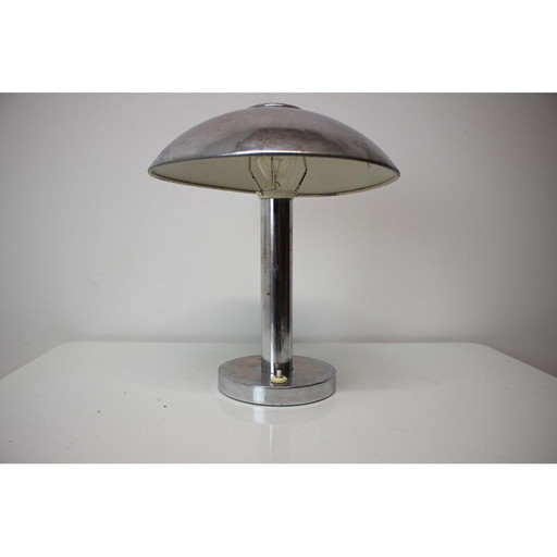 Vintage Art Deco chrome plated Mushroom table lamp, Czechoslovakia 1930s