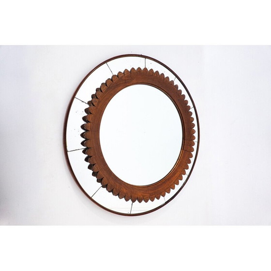 Image 1 of Mid-century circular walnut wall mirror by Fratelli Marelli, Italy 1950s