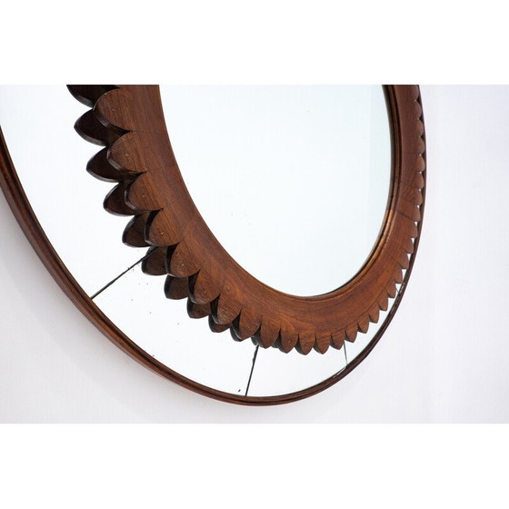 Image 1 of Mid-century circular walnut wall mirror by Fratelli Marelli, Italy 1950s
