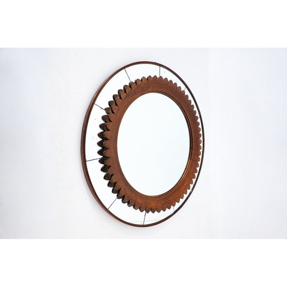 Image 1 of Mid-century circular walnut wall mirror by Fratelli Marelli, Italy 1950s