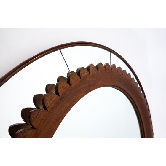 Image 1 of Mid-century circular walnut wall mirror by Fratelli Marelli, Italy 1950s