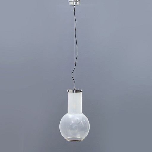 Vintage glass and chrome metal chandelier, Italy 1970