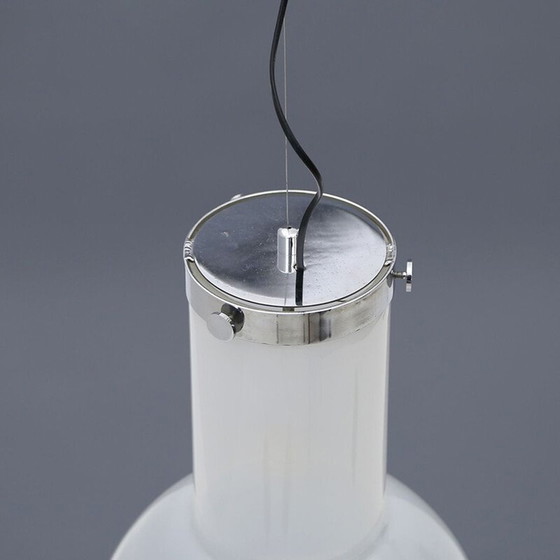 Image 1 of Lampadario vintage in vetro e metallo cromato, Italia 1970