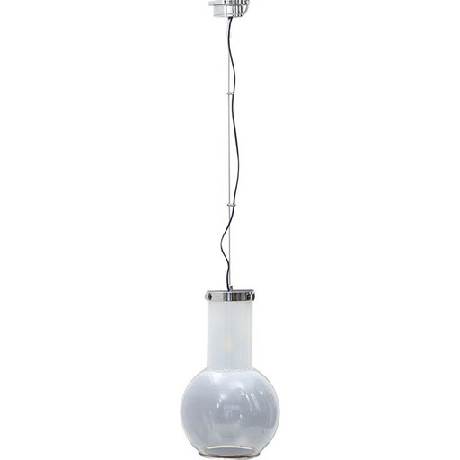 Vintage glass and chrome metal chandelier, Italy 1970