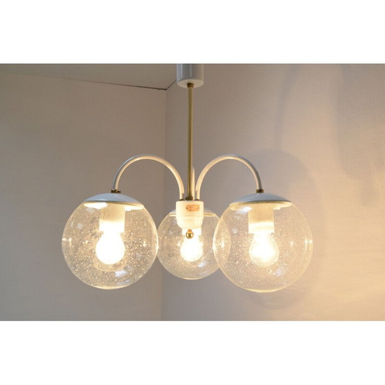 Image 1 of Vintage glass and brass chandelier by Kamenicky Senov, Czech 1970