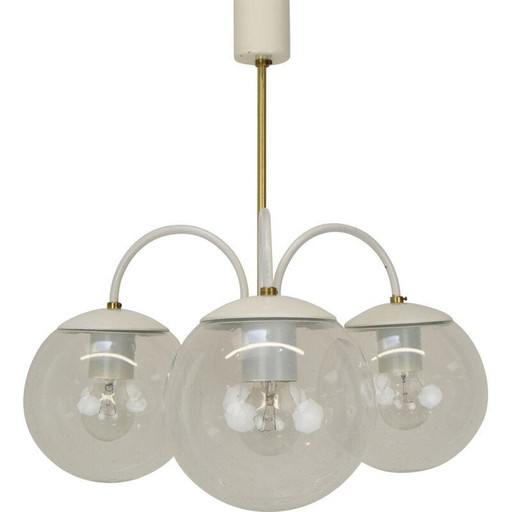 Vintage glass and brass chandelier by Kamenicky Senov, Czech 1970