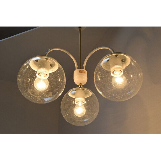 Image 1 of Vintage glass and brass chandelier by Kamenicky Senov, Czech 1970