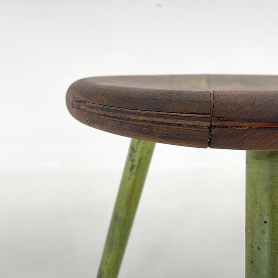 Image 1 of Vintage tripod stool in steel and wood, Czechoslovakia 1950
