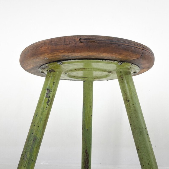 Image 1 of Vintage tripod stool in steel and wood, Czechoslovakia 1950