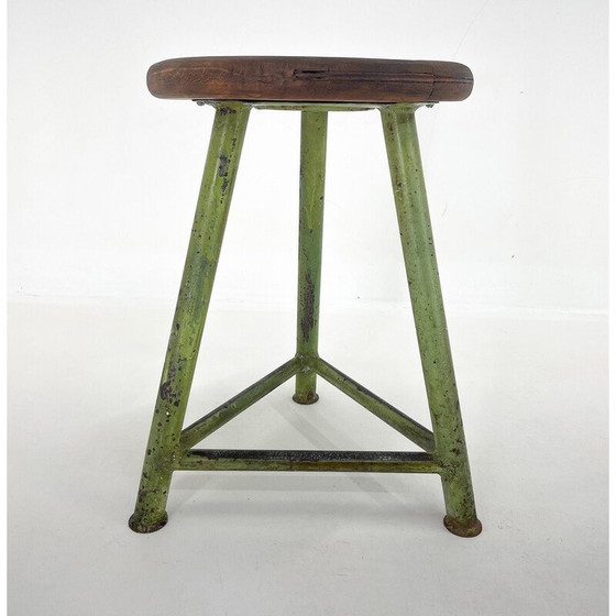 Image 1 of Vintage tripod stool in steel and wood, Czechoslovakia 1950