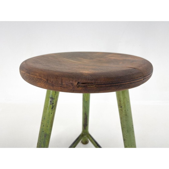 Image 1 of Vintage tripod stool in steel and wood, Czechoslovakia 1950