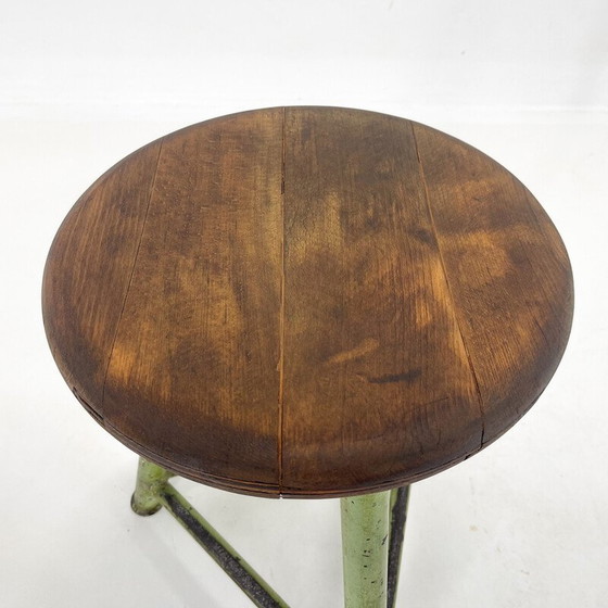 Image 1 of Vintage tripod stool in steel and wood, Czechoslovakia 1950
