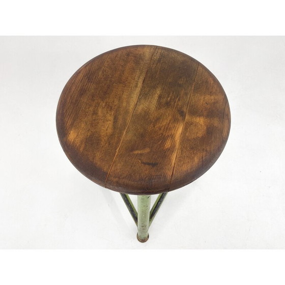 Image 1 of Vintage tripod stool in steel and wood, Czechoslovakia 1950