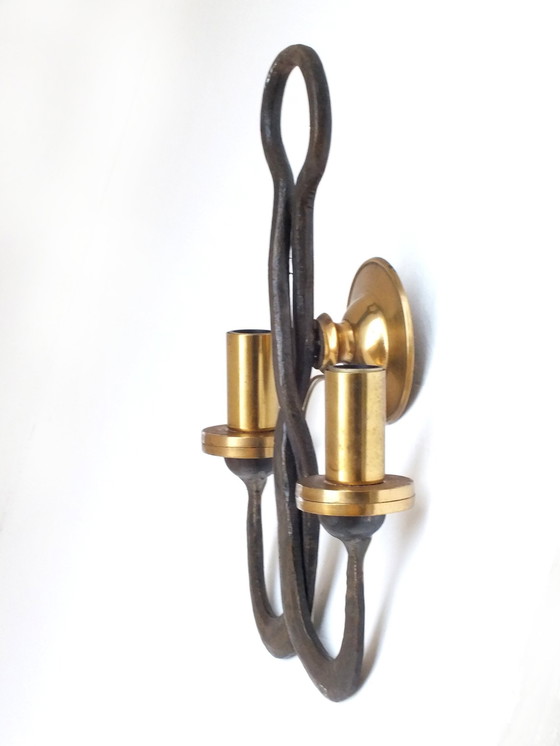 Image 1 of Ciani Florence Atelier Production Years 80' Stylish Sconce In Brass&Wrought Iron
