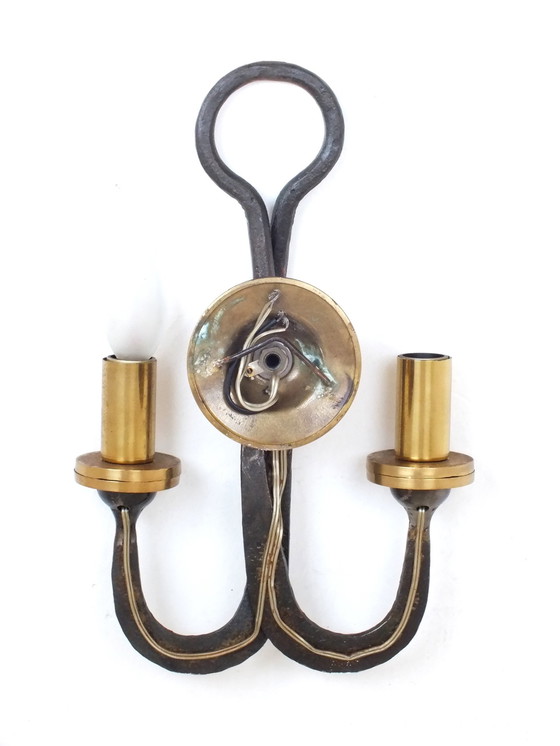 Image 1 of Ciani Florence Atelier Production Years 80' Stylish Sconce In Brass&Wrought Iron