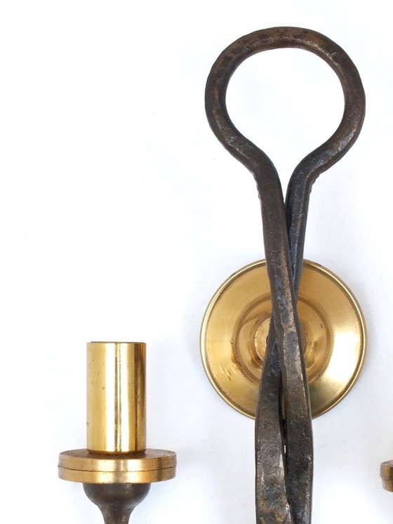 Image 1 of Ciani Florence Atelier Production Years 80' Stylish Sconce In Brass&Wrought Iron