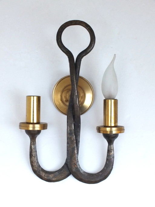 Ciani Florence Atelier Production Years 80' Stylish Sconce In Brass&Wrought Iron