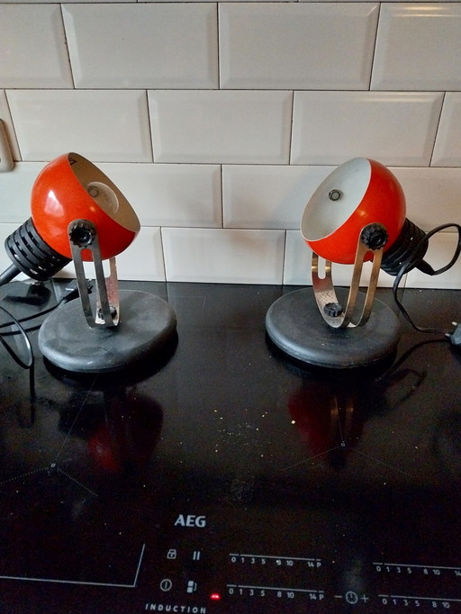 1X Set Of 2 Ddr Table Lamps.  Red With Black.