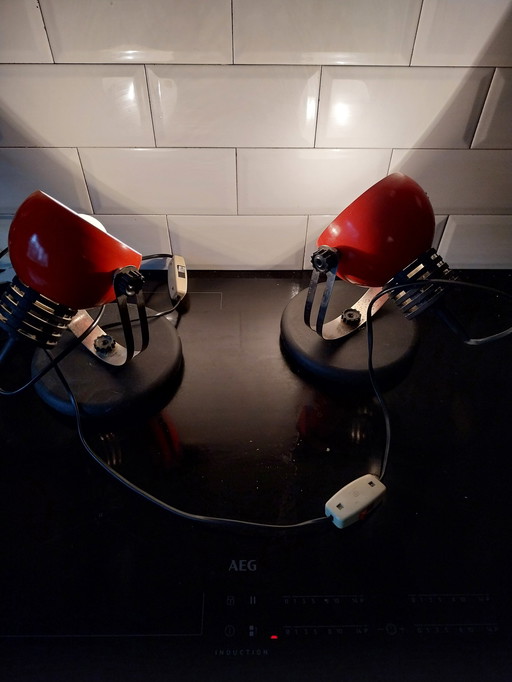 1X Set Of 2 Ddr Table Lamps.  Red With Black.