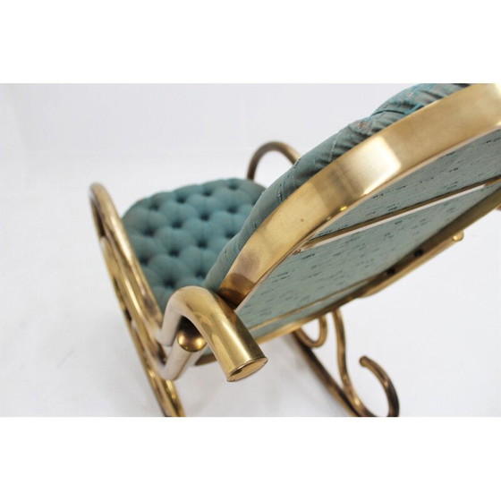 Image 1 of Vintage satin upholstered brass Rocking Chair by Thonet, 1940