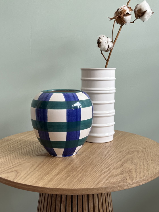 Image 1 of Vaso vintage a quadri blu-verde 
