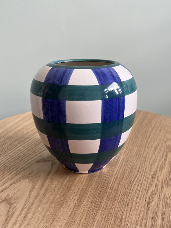 Image 1 of Vase Vintage à damier Bleu Vert