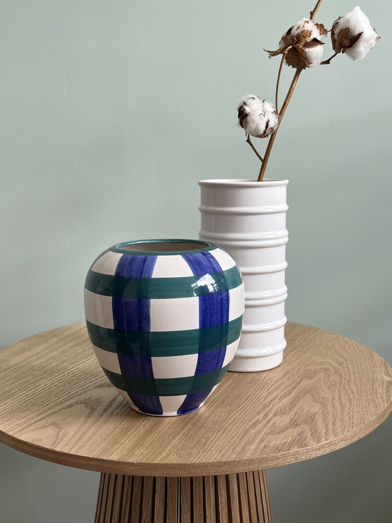 Image 1 of Vaso vintage a quadri blu-verde 