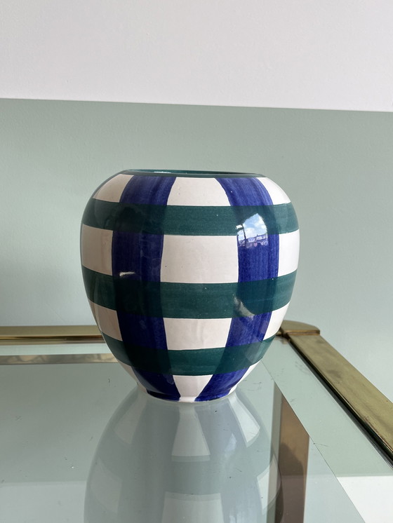 Image 1 of Vase Vintage à damier Bleu Vert