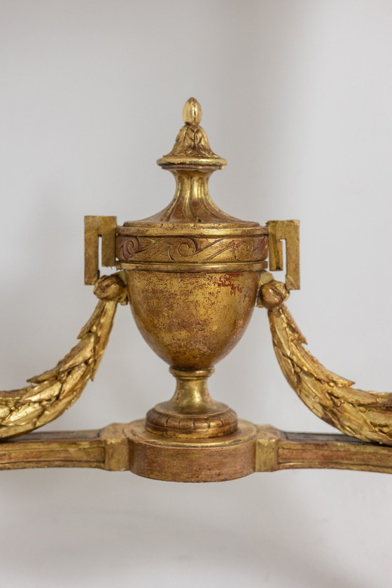 Image 1 of Carved and gilded wood console with marble top. Circa 1880.