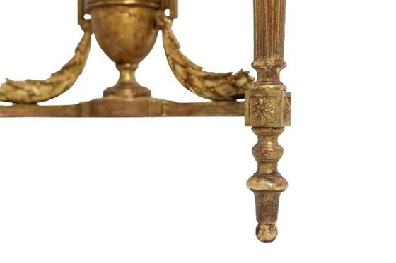 Image 1 of Carved and gilded wood console with marble top. Circa 1880.