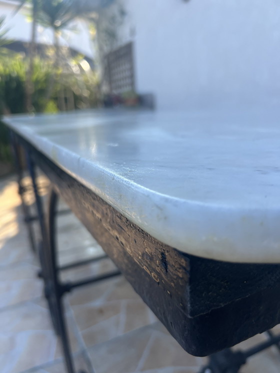 Image 1 of Antique French Butcher’S Table In Marble And Wrought Iron