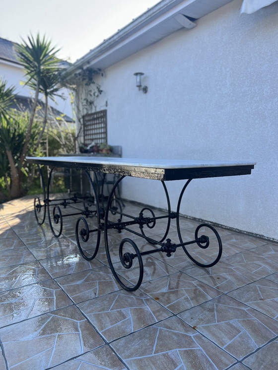 Image 1 of Antique French Butcher’S Table In Marble And Wrought Iron