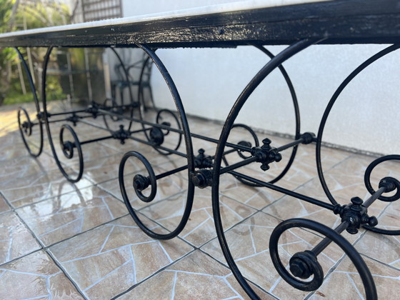 Image 1 of Antique French Butcher’S Table In Marble And Wrought Iron