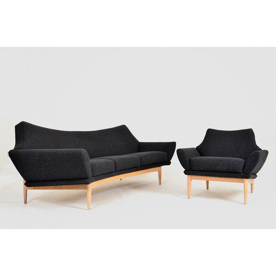 Image 1 of Vintage Swedish Oak Curved Sofa and Chair Johannes Andersen Trensums 1960s