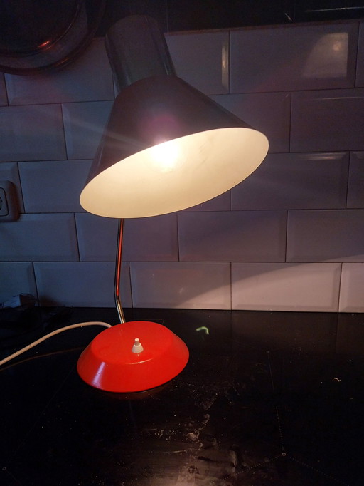 1 X Red With Brass Czech Table Lamp 1960'S