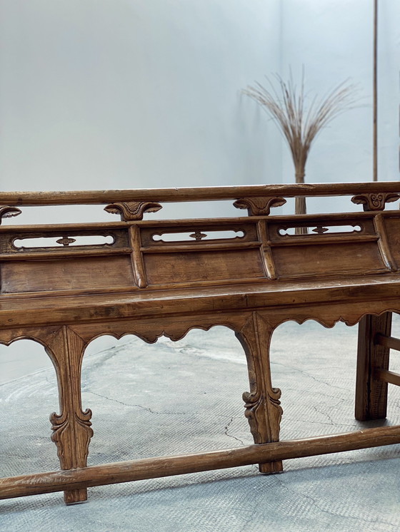 Image 1 of Banco de ópera antiguo de madera maciza de olmo, Shanxi, China, siglo XIX 