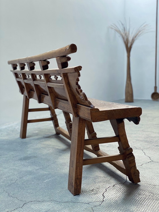 Image 1 of Banco de ópera antiguo de madera maciza de olmo, Shanxi, China, siglo XIX 