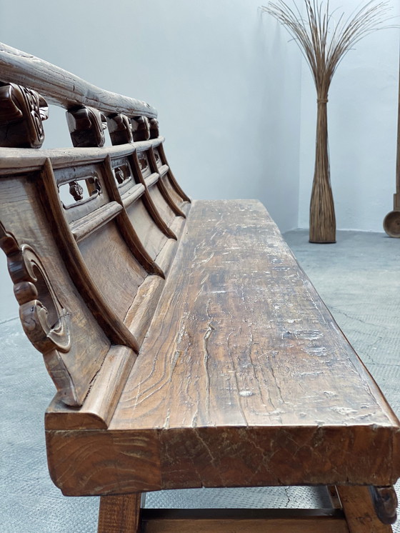 Image 1 of Banco de ópera antiguo de madera maciza de olmo, Shanxi, China, siglo XIX 