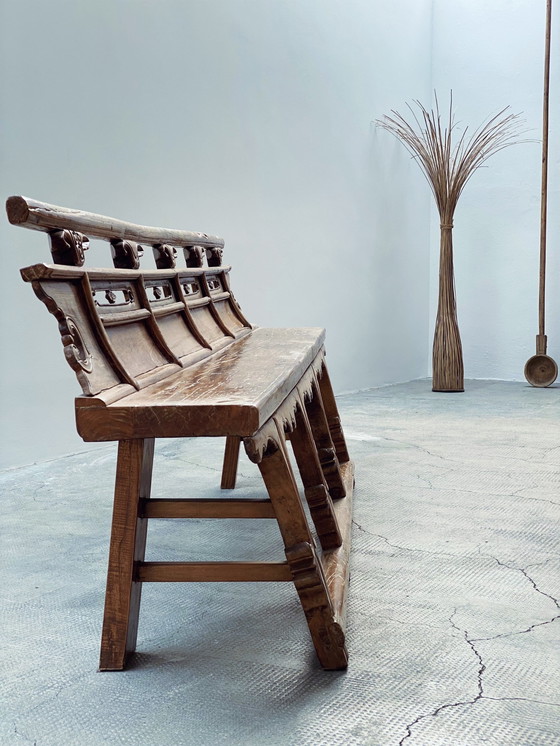 Image 1 of Banco de ópera antiguo de madera maciza de olmo, Shanxi, China, siglo XIX 