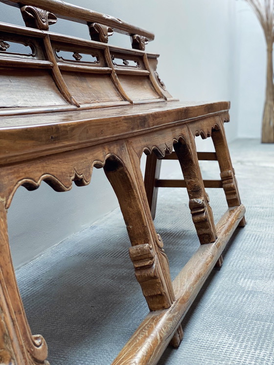 Image 1 of Banco de ópera antiguo de madera maciza de olmo, Shanxi, China, siglo XIX 