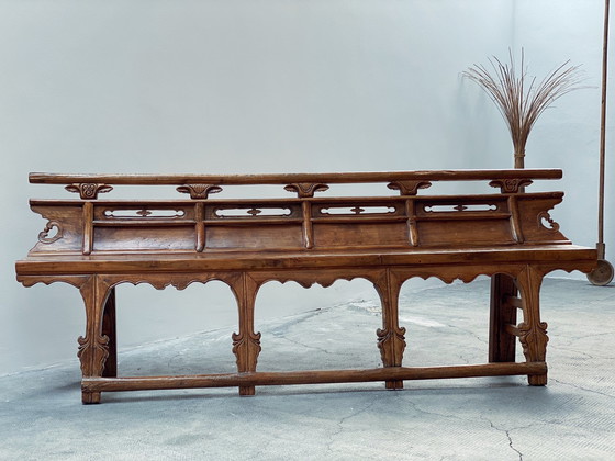 Image 1 of Banco de ópera antiguo de madera maciza de olmo, Shanxi, China, siglo XIX 
