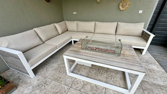 Image 1 of Modern corner lounge set including fire table